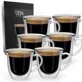 Dubbelwandige ESPRESSO glazen met oor van borosilicaat Set van 6